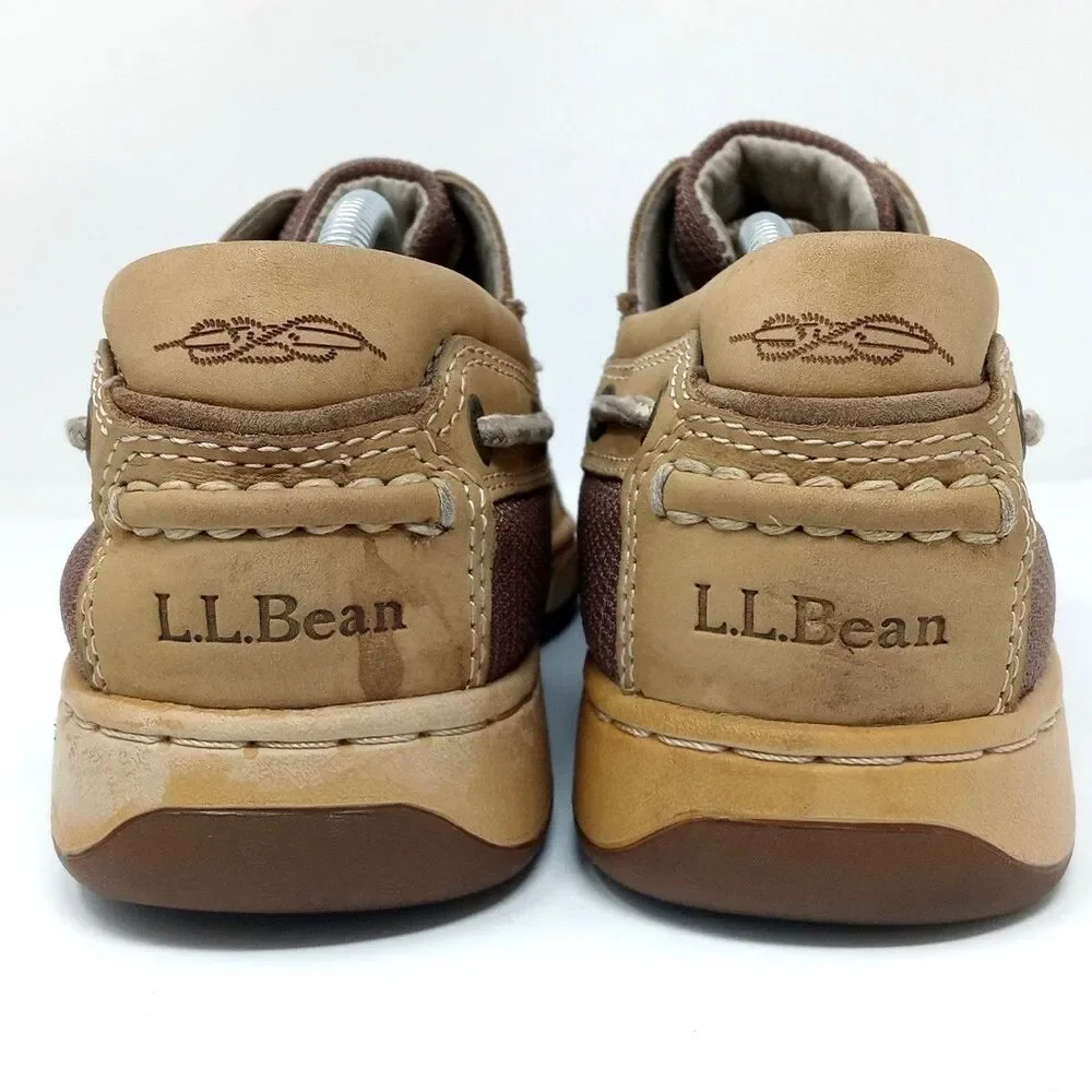 LL Bean Tan Three Eye Lace Up Leather Boat Shoes - Men's Size 8